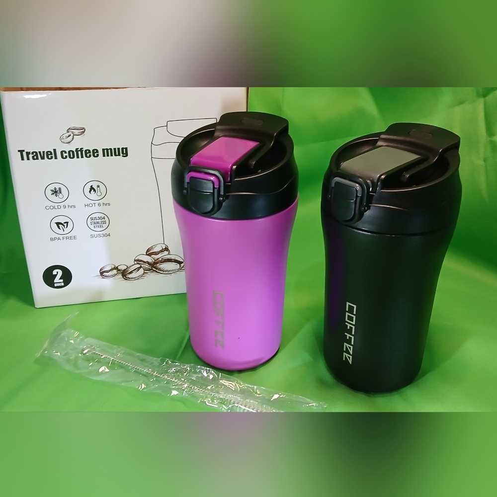 Travel Coffee Mug Set - Pink & Black